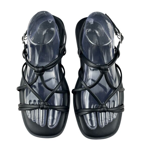 Torrid Strappy Sandals Women’s 8.5WW Black Faux Leather Open Toe Square Flats - Picture 3 of 11